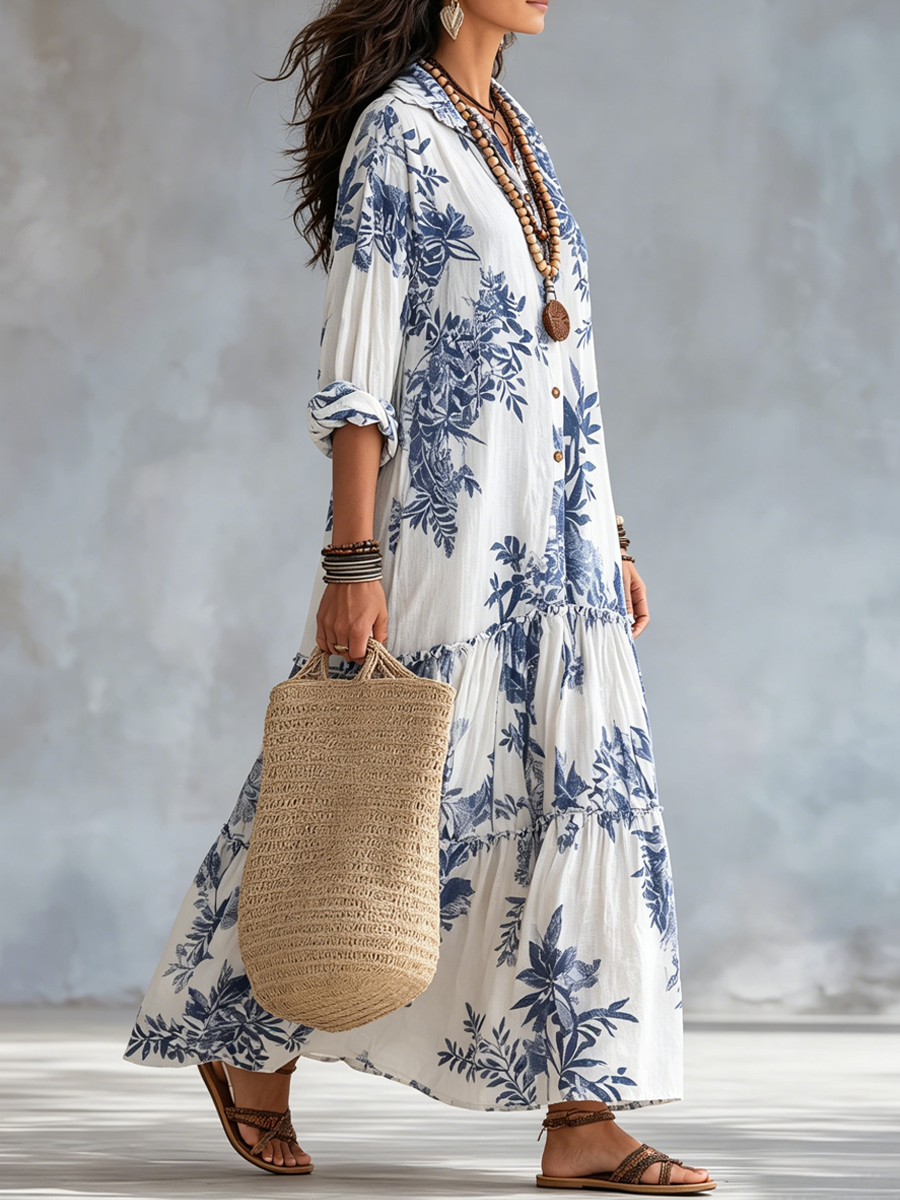 Dahlia | Bohemian Floral Button-Down Tiered Maxi Dress