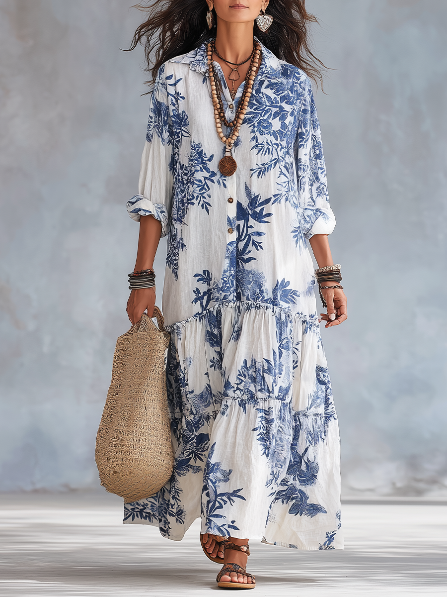 Dahlia | Bohemian Floral Button-Down Tiered Maxi Dress