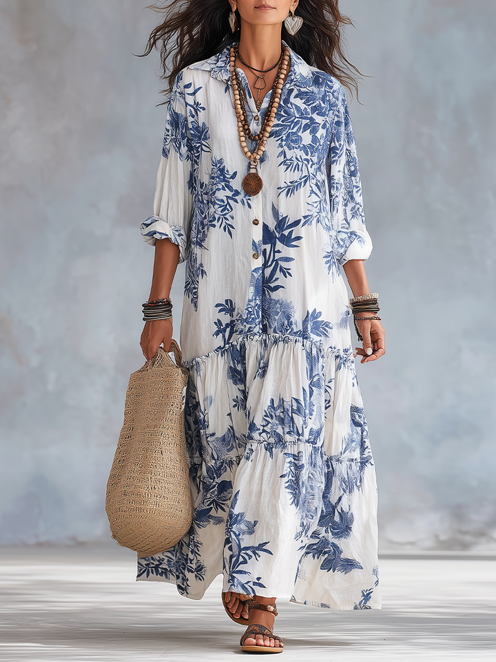 Dahlia | Bohemian Floral Button-Down Tiered Maxi Dress