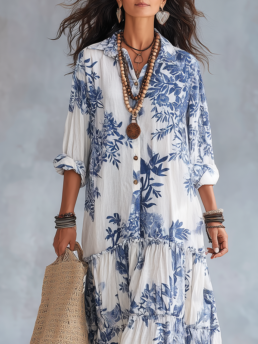 Dahlia | Bohemian Floral Button-Down Tiered Maxi Dress