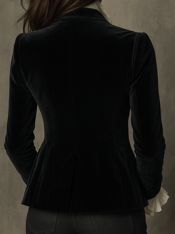 Teress | Chic Black Velvet Blazer with Embroidery
