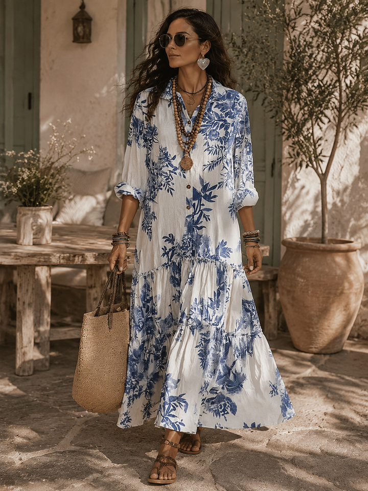 Dahlia | Bohemian Floral Button-Down Tiered Maxi Dress