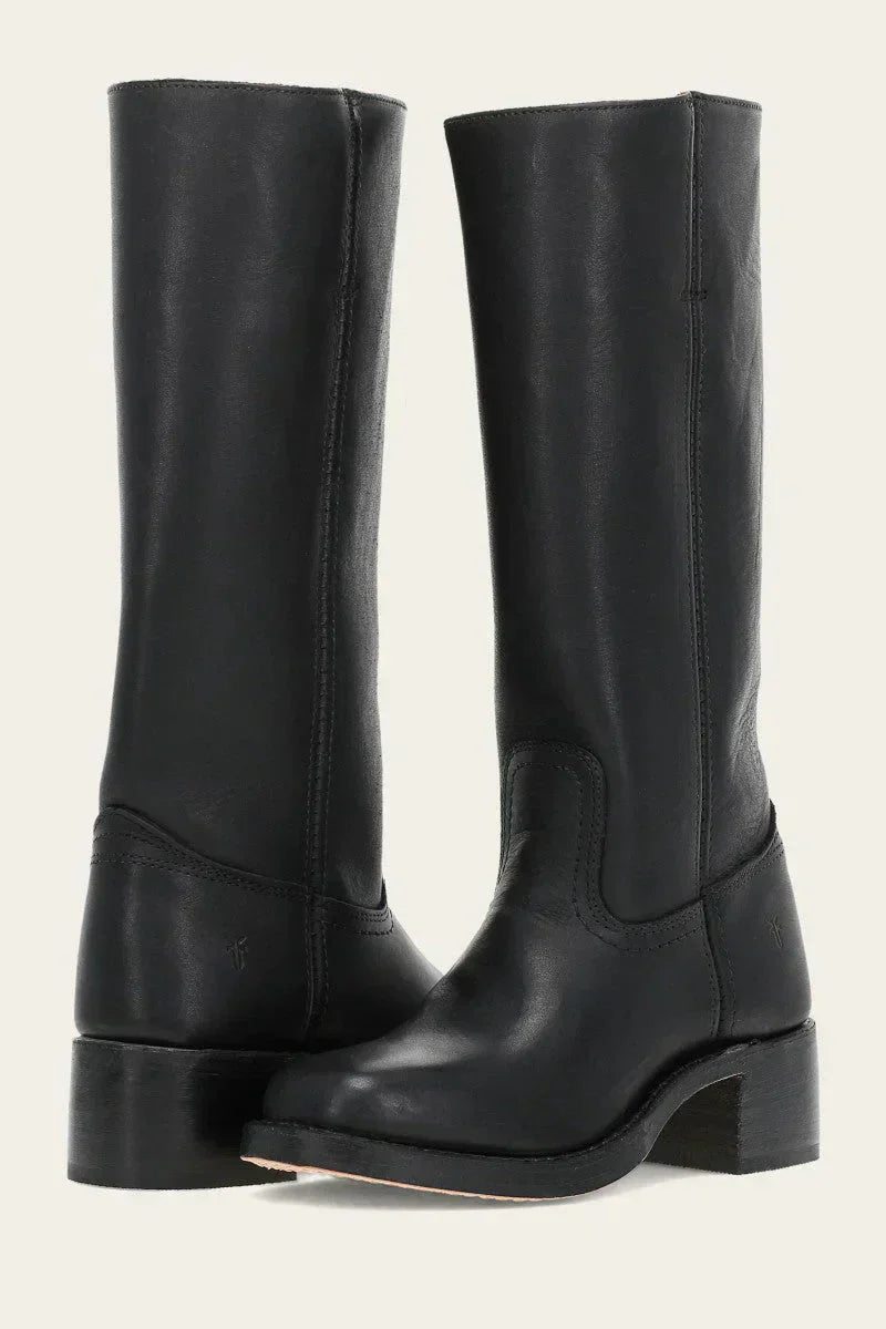 Xandra | Women's Knee-High Boots with Side Zipper and Block Heel