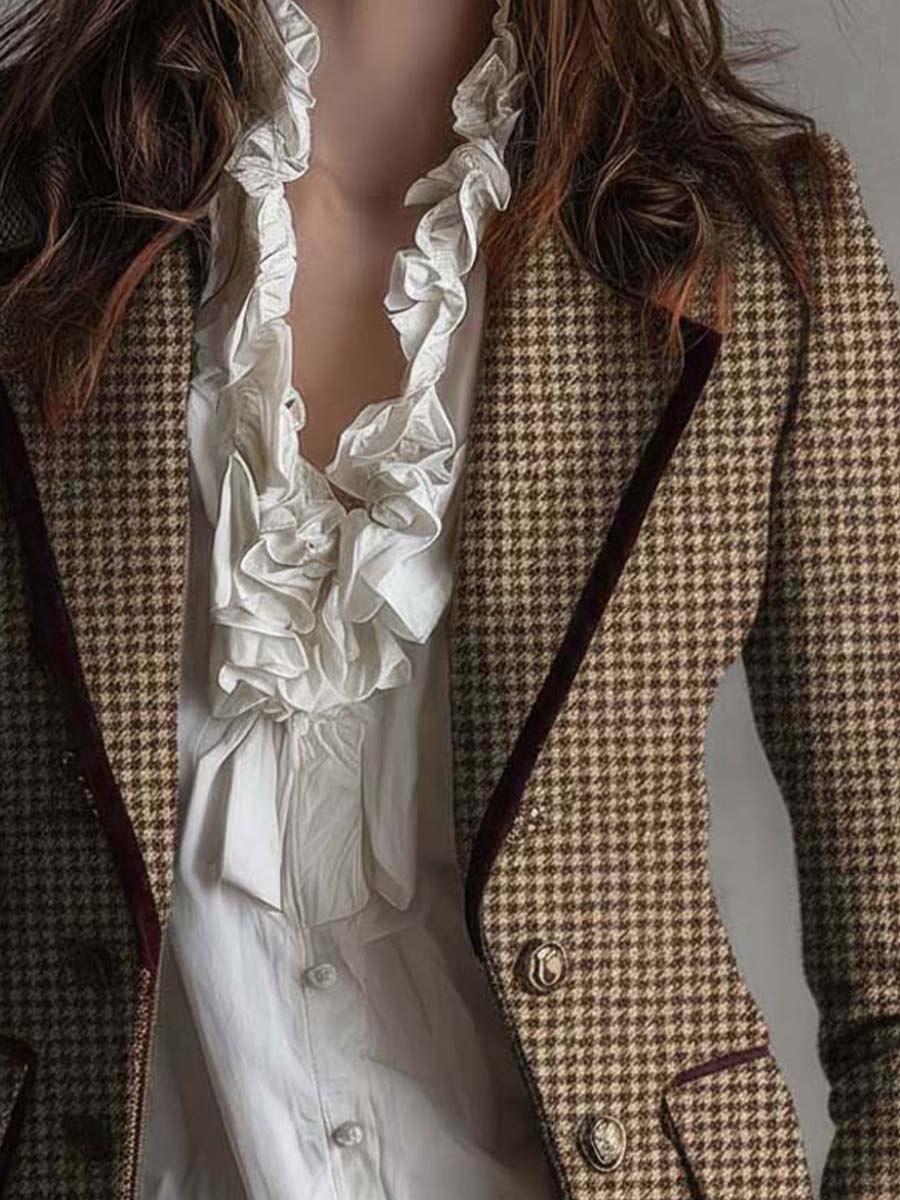 Zia | Classic Houndstooth Tweed Tailored Blazer