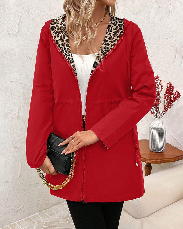 Giselle | Reversible Hooded Coat with Leopard Print